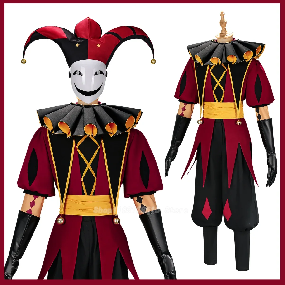 Women'S Red Accessories - Costume de Cosplay de Pierrot Harlequin,
